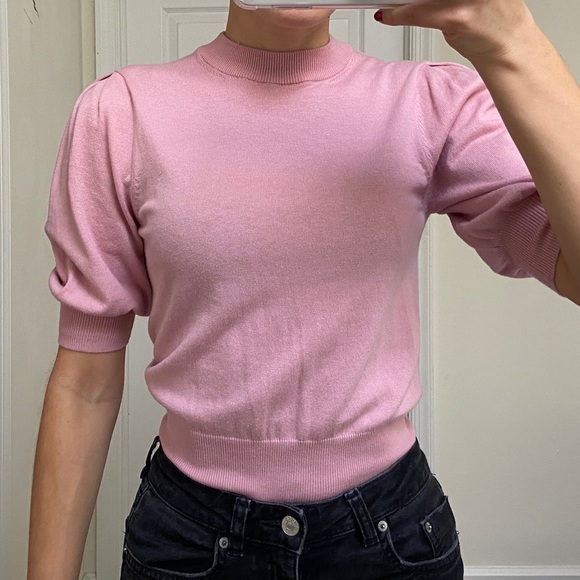 Who What Wear Tops - Pink Puff Sleeve Sweater